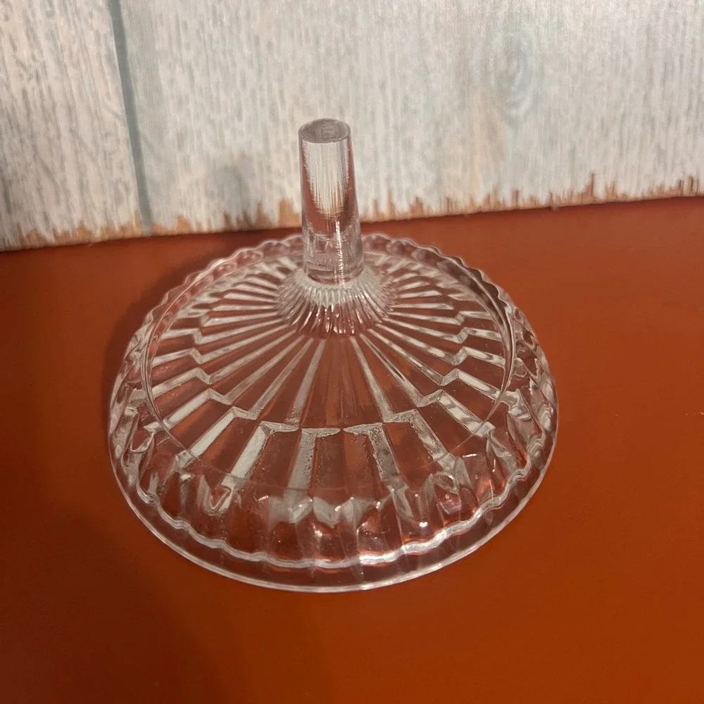 Vintage Avon 1980 Clear Pressed Glass Ring Holder‎ Sunburst Pattern Vanity Decor